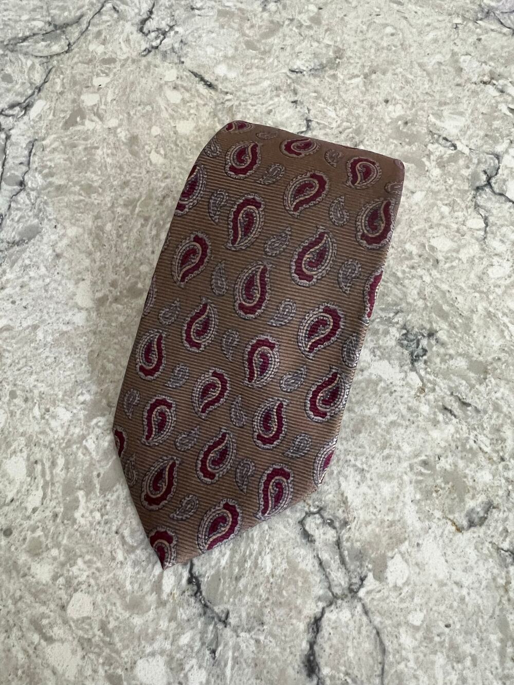 Boston Trader's Men's 100% Silk Neck Tie Brown w Red Paisley Print JL